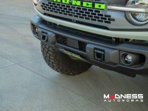 Ford Bronco Front License Plate Relocation Bracket - Factory Capable Steel Bumper - DV8 - Angled Ford Bronco Front License Plate Relocation Bracket - Factory Capable Steel Bumper - DV8 - Angled